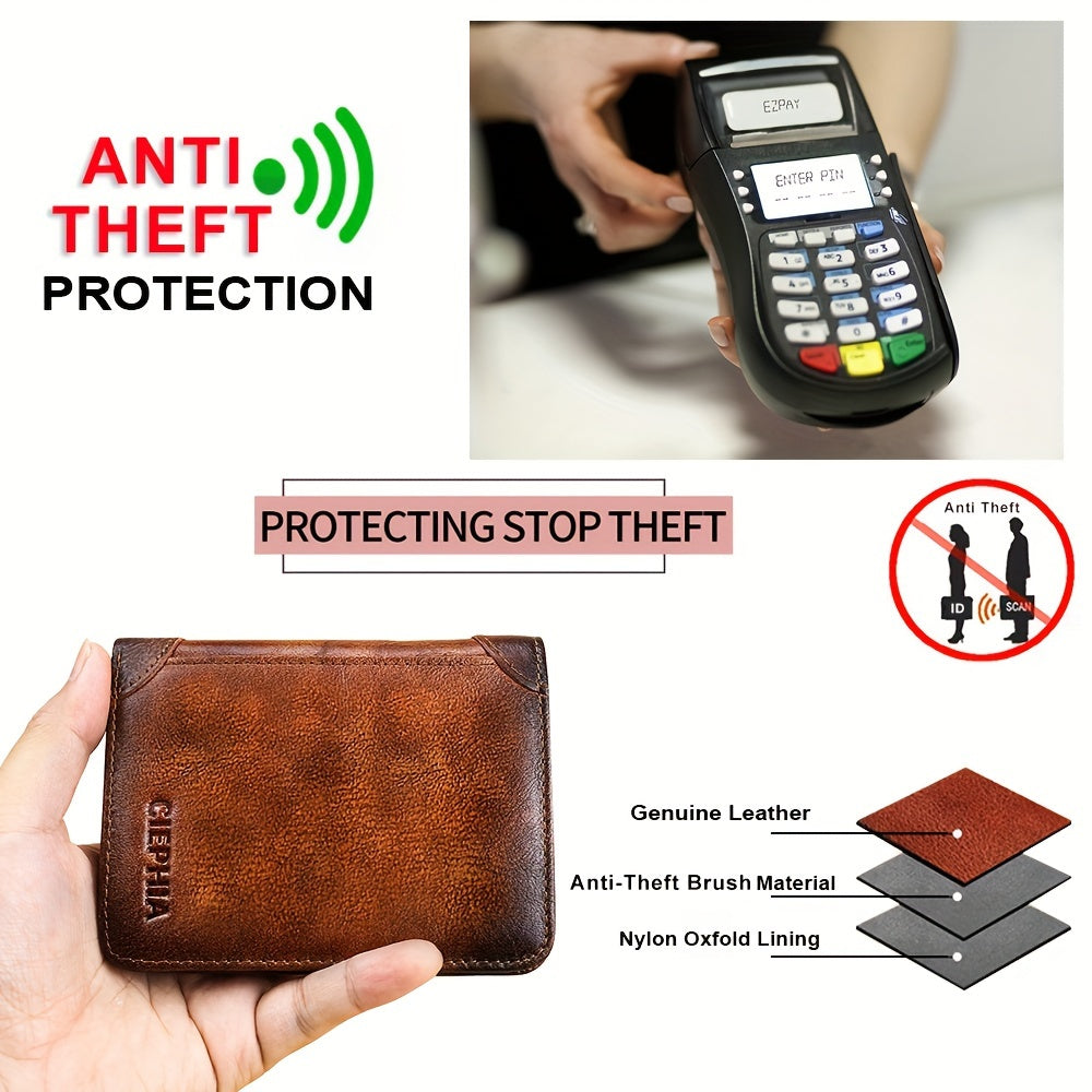 1pc Genuine Leather Rfid BlocWallets For Men, Retro Thin Short Multi-functional ID Credit Card Holder, Gifts To Men On Valentine's Day