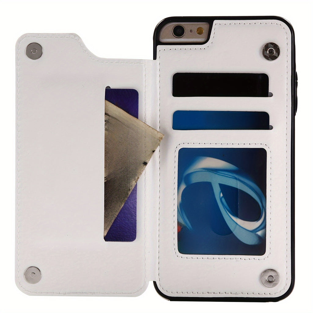 For  15/ 14/ 13/ 12/ 11 Pro Max/ Mini/ XR/ XS Max/ SE 2022/2020/ 7/ 8 Plus Wallet Case With Card Holder, PU Faux Leather Kickstand Card Slots Case, Double Magnetic Clasp And Durable Shockproof Cover