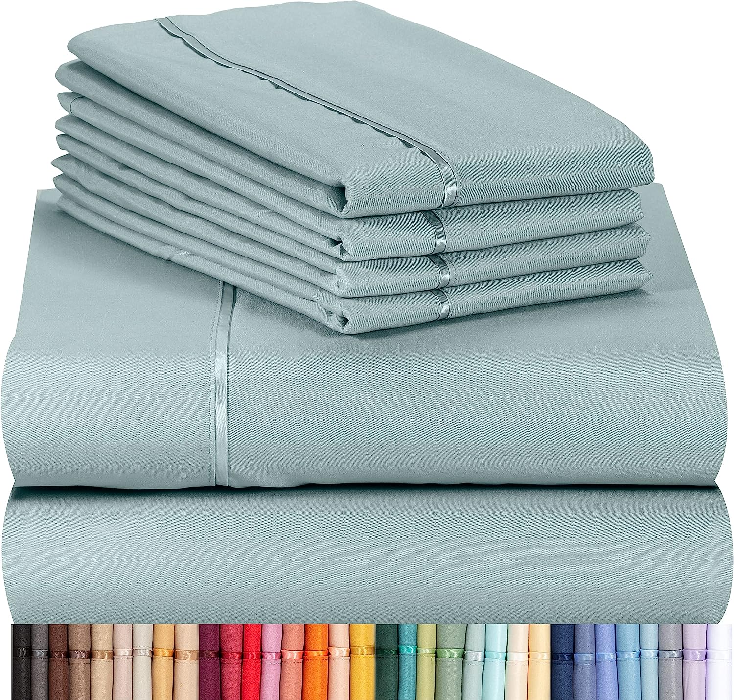 LuxClub 6 PC California King Size Sheet Set Bamboo Sheets Deep Pockets 18" Eco Friendly Wrinkle Free Cooling Sheets Machine Washable Hotel Bedding Silky Soft - Light Teal California King