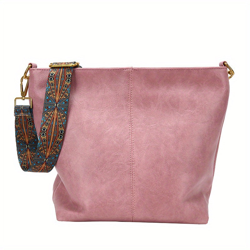 Geometric Strap Hobo Bag, LarCapacity Crossbody Bag, Women's Retro Style Shoulder Bag