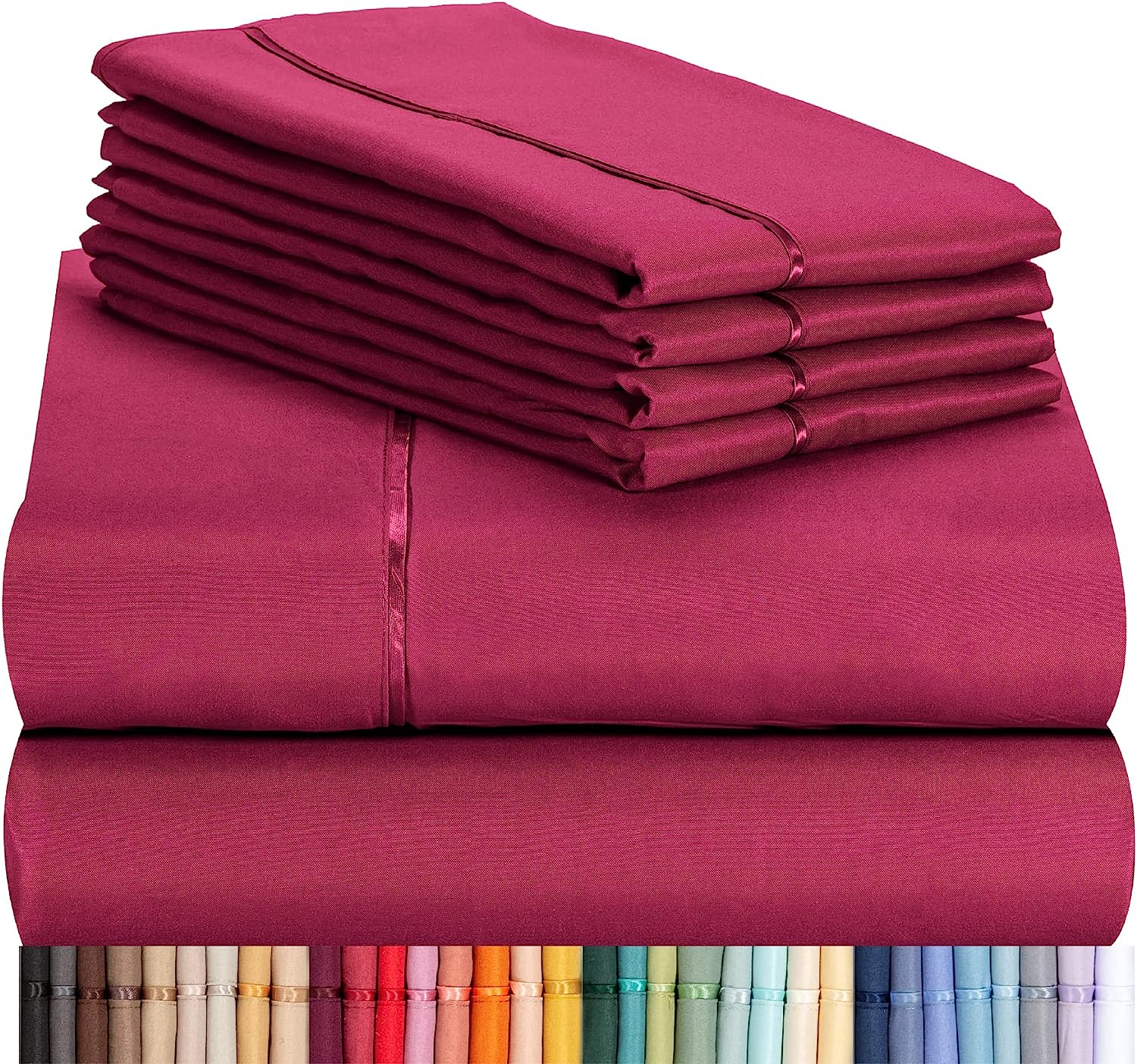 LuxClub 6 PC King Size Sheet Set Bamboo Sheets Deep Pockets 18" Eco Friendly Wrinkle Free Cooling Sheets Machine Washable Hotel Bedding Silky Soft - Burgundy King