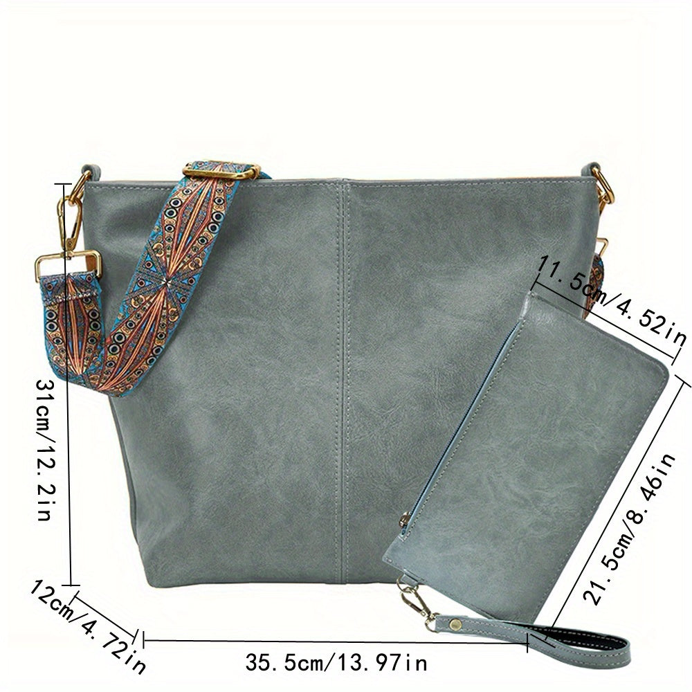 Geometric Strap Hobo Bag, LarCapacity Crossbody Bag, Women's Retro Style Shoulder Bag