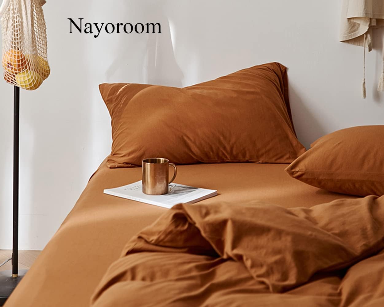 Omelas Caramel Pumpkin Duvet Cover Queen Size Burnt Orange Rust Modern Minimalist Style Solid Color Bedding Sets 3 Pieces Soft Microfiber Comforter Covers with Zipper Closure for Women Men