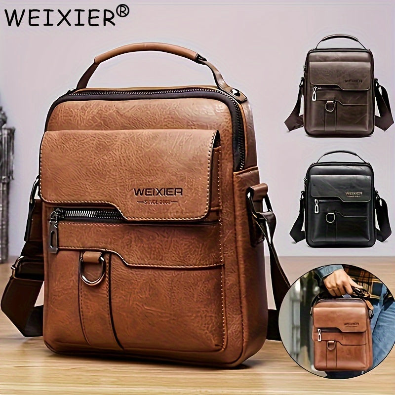 WEIXIER 1/2pcs Crossbody Bag, Men's Shoulder Bag, Retro Faux Leather Vertical Business Casual Satchel Bag, Men's Gift For Father/Anniversary