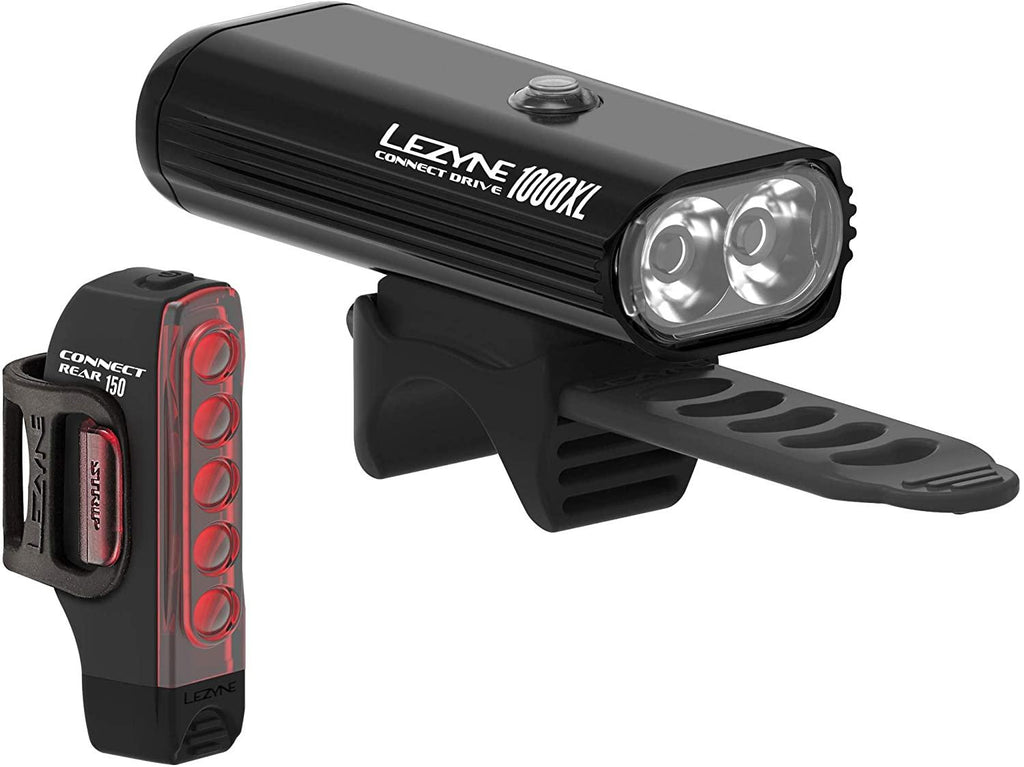 LEZYNE Connect Drive Pro 1000XL & Strip Connect Bicycle Head and Taillight Combo Pair, USB Rechargeable, High Performance Bike Light Set