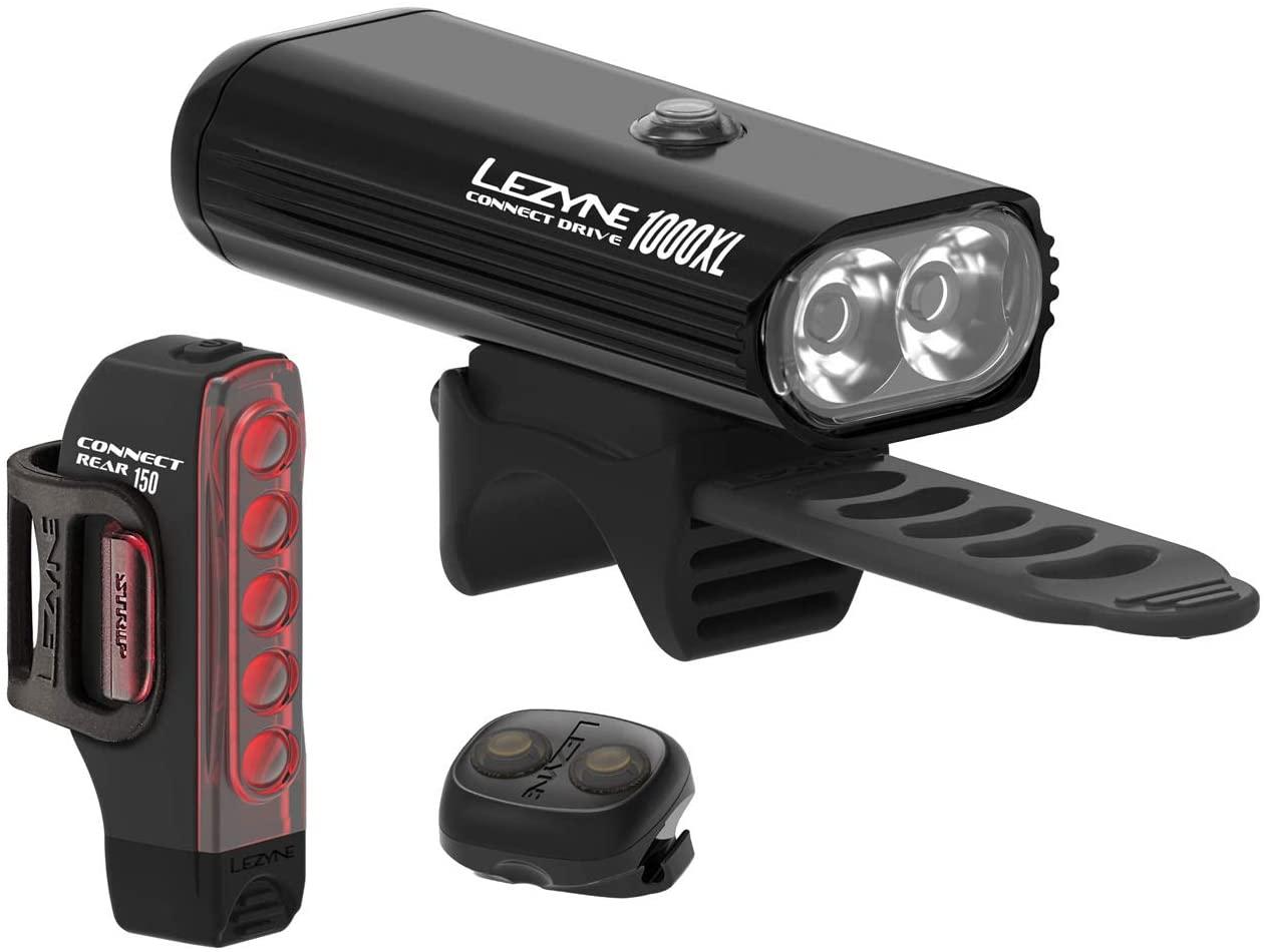 LEZYNE Connect Drive Pro 1000XL & Strip Connect Bicycle Head and Taillight Combo Pair, USB Rechargeable, High Performance Bike Light Set