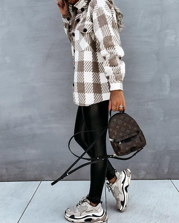 casual plaid/houndstooth coat with pockets