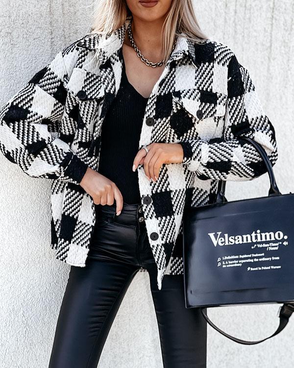 casual plaid/houndstooth coat with pockets