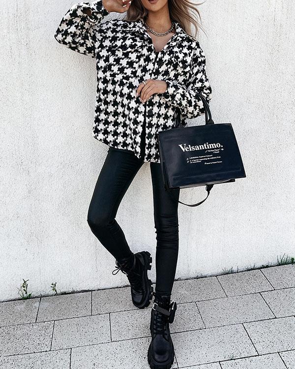 casual plaid/houndstooth coat with pockets