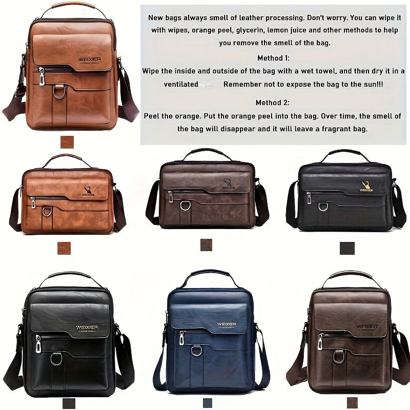 WEIXIER 1/2pcs Crossbody Bag, Men's Shoulder Bag, Retro Faux Leather Vertical Business Casual Satchel Bag, Men's Gift For Father/Anniversary