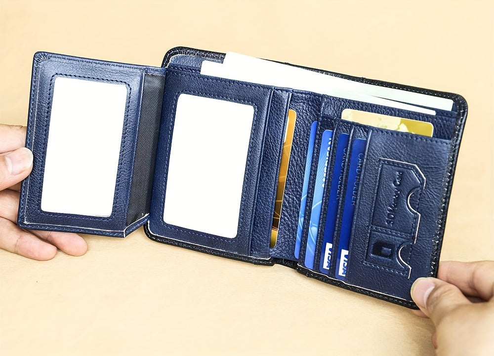 1pc Genuine Leather Rfid BlocWallets For Men, Retro Thin Short Multi-functional ID Credit Card Holder, Gifts To Men On Valentine's Day