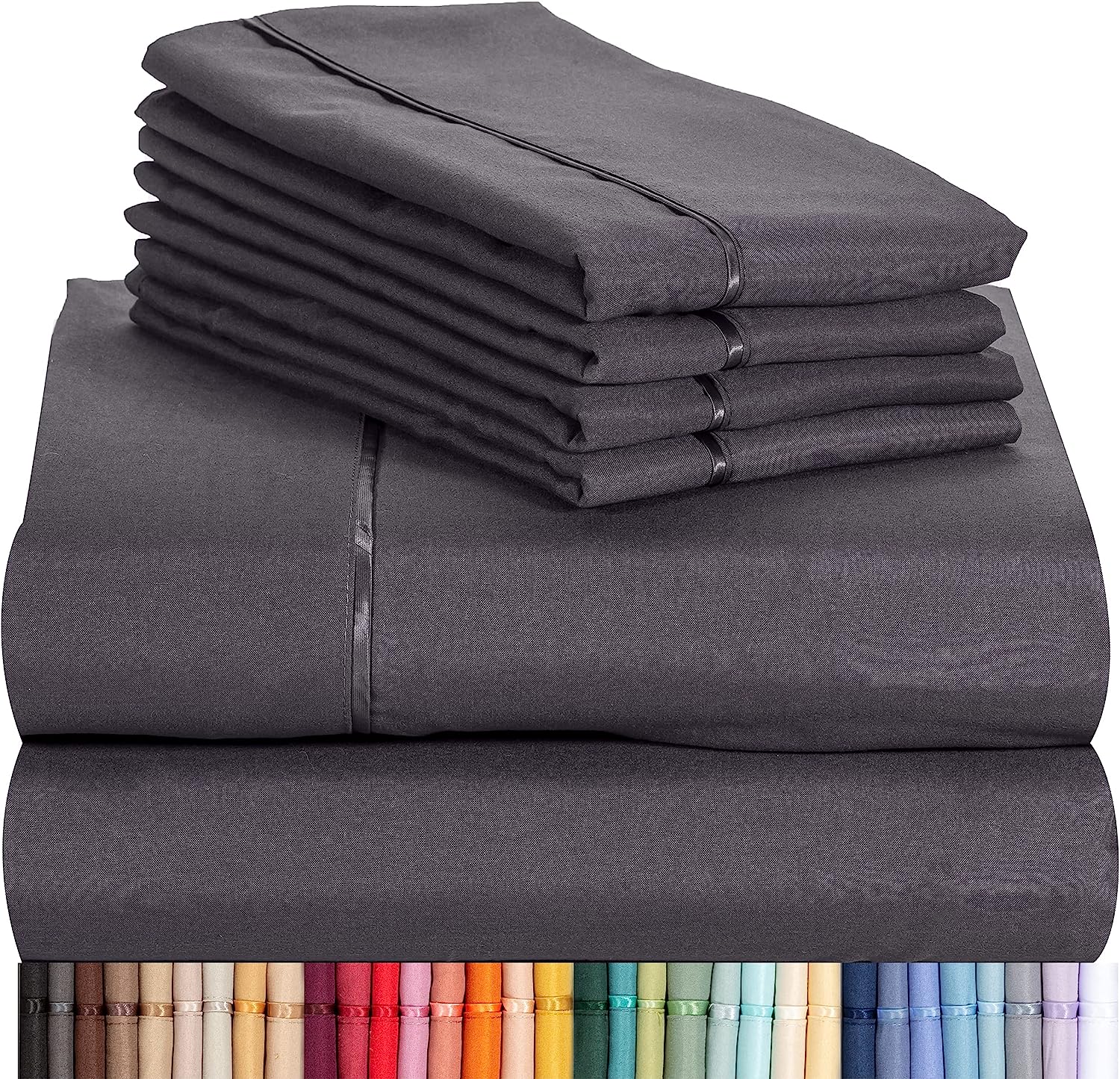 LuxClub 6 PC Queen Sheet Set Bamboo Sheets Deep Pockets 18" Eco Friendly Wrinkle Free Cooling Sheets Machine Washable Hotel Bedding Silky Soft - Grey Queen