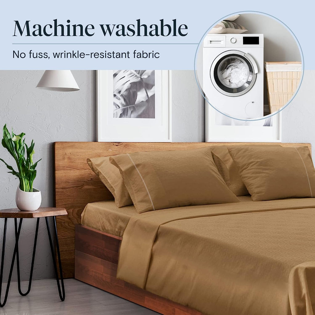 LuxClub 6 PC Full Size Sheet Set Bamboo Sheets Deep Pockets 18" Eco Friendly Wrinkle Free Cooling Sheets Machine Washable Hotel Bedding Silky Soft - Dark Khaki Full
