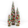 Gerson Set of 3 Assorted PVC Bottle Brush Trees with Ornaments and Base