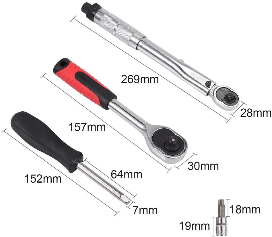 SGZYJ 1/4" 5-25Nm Ratchet Torque Wrench Square Drive Click Car Hand Tool Adjustable 46 Pcs Hand Tools for Car Bike Repair Tool