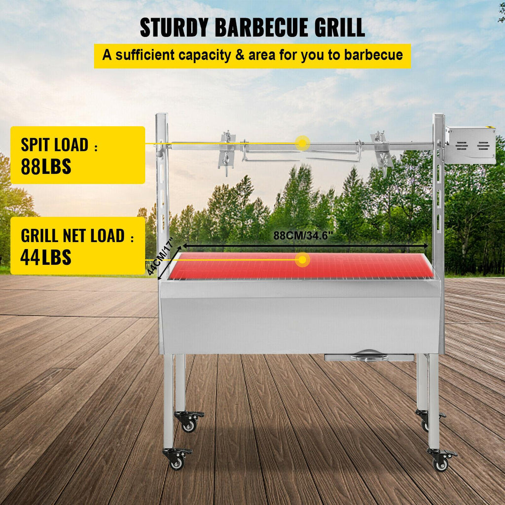 42'' 88Lbs  Lamb Roaster Rotisserie Spit Wind Shield Charcoal Pig