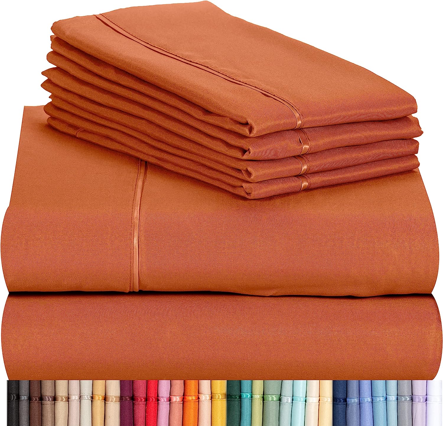 LuxClub 6 PC Full Size Sheet Set Bamboo Sheets Deep Pockets 18" Eco Friendly Wrinkle Free Cooling Sheets Machine Washable Hotel Bedding Silky Soft - Autumn Orange Full