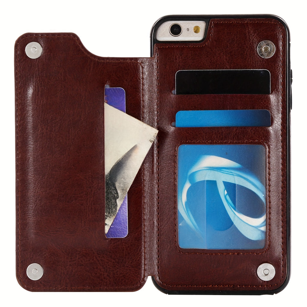 For  15/ 14/ 13/ 12/ 11 Pro Max/ Mini/ XR/ XS Max/ SE 2022/2020/ 7/ 8 Plus Wallet Case With Card Holder, PU Faux Leather Kickstand Card Slots Case, Double Magnetic Clasp And Durable Shockproof Cover