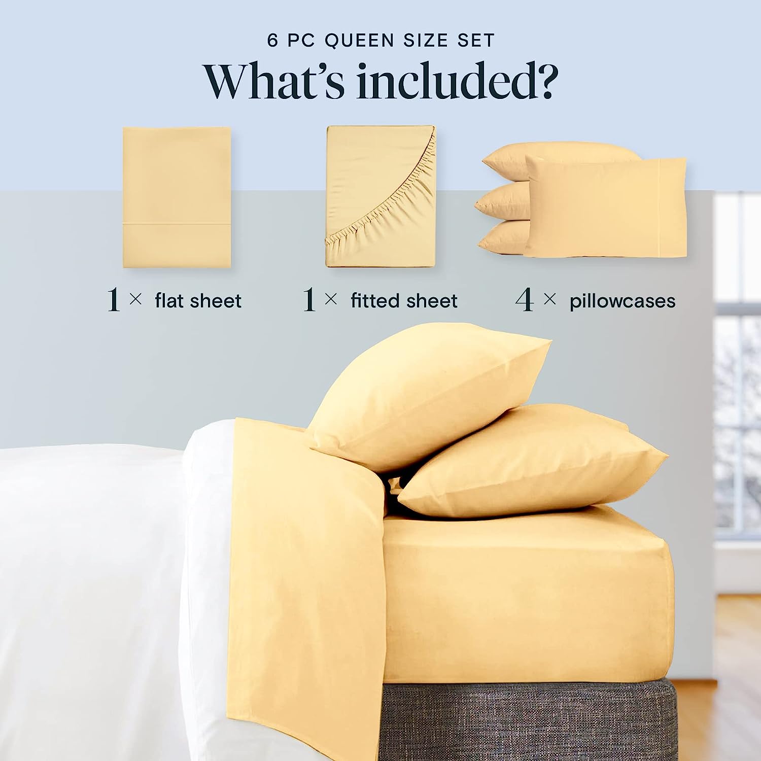 LuxClub 6 PC California King Size Sheet Set Bamboo Sheets Deep Pockets 18" Eco Friendly Wrinkle Free Cooling Sheets Machine Washable Hotel Bedding Silky Soft - Butter California King