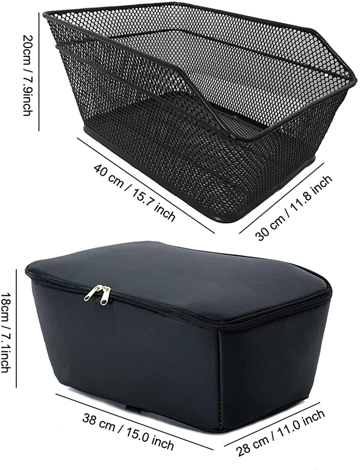 DALIZHAI777 Bike Bag Rear Bike Basket Large Capacity Metal Wire Bicycle Basket with Waterproof Rainproof Cover Black Bicycle Basket, Easy to Install Bicycle Accessories