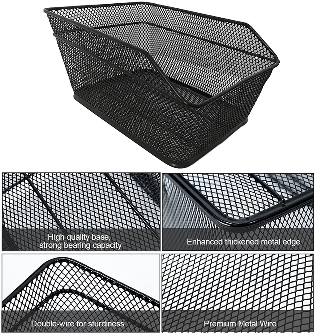 DALIZHAI777 Bike Bag Rear Bike Basket Large Capacity Metal Wire Bicycle Basket with Waterproof Rainproof Cover Black Bicycle Basket, Easy to Install Bicycle Accessories