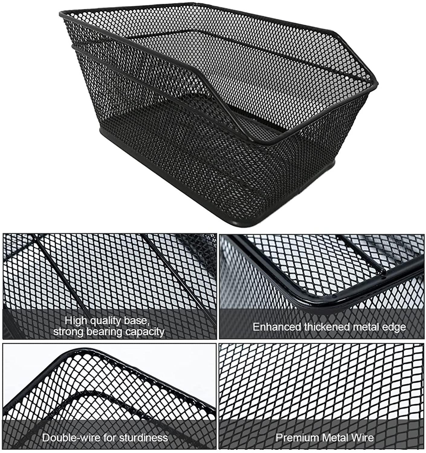 DALIZHAI777 Bike Bag Rear Bike Basket Large Capacity Metal Wire Bicycle Basket with Waterproof Rainproof Cover Black Bicycle Basket, Easy to Install Bicycle Accessories