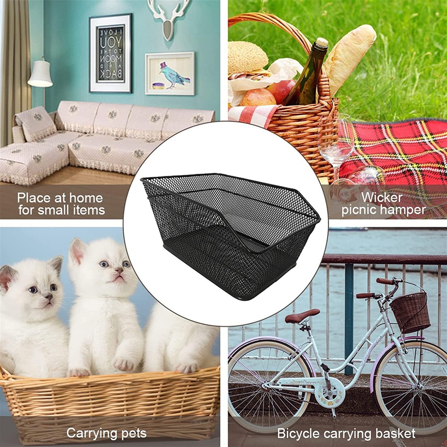 DALIZHAI777 Bike Bag Rear Bike Basket Large Capacity Metal Wire Bicycle Basket with Waterproof Rainproof Cover Black Bicycle Basket, Easy to Install Bicycle Accessories