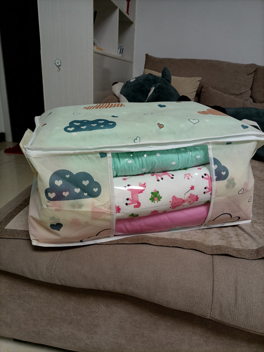 LarCapacity Clothes StoraBag Organizer With Reinforced Handle, Suitable For Blankets, Bedding, Foldable With Sturdy Zipper, Clear Window Christmas, Halloween, Thanksgiving Gift