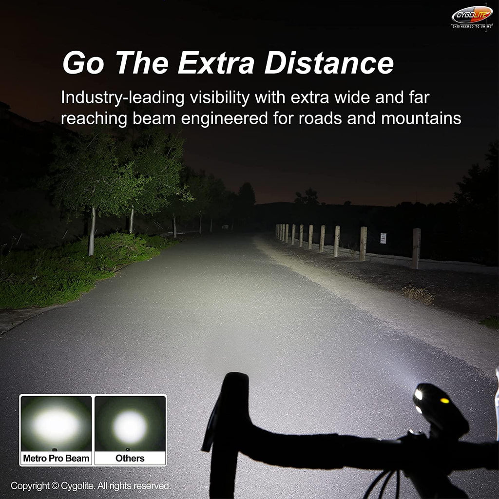 Cygolite Metro Pro – 1,100 Lumen Bike Light – 9 Night & Day Modes – Compact & Durable – IP67 Waterproof – Secured Hard Mount – USB Rechargeable Headlight – For Road, Mountain, Commuter Bicycles, Black