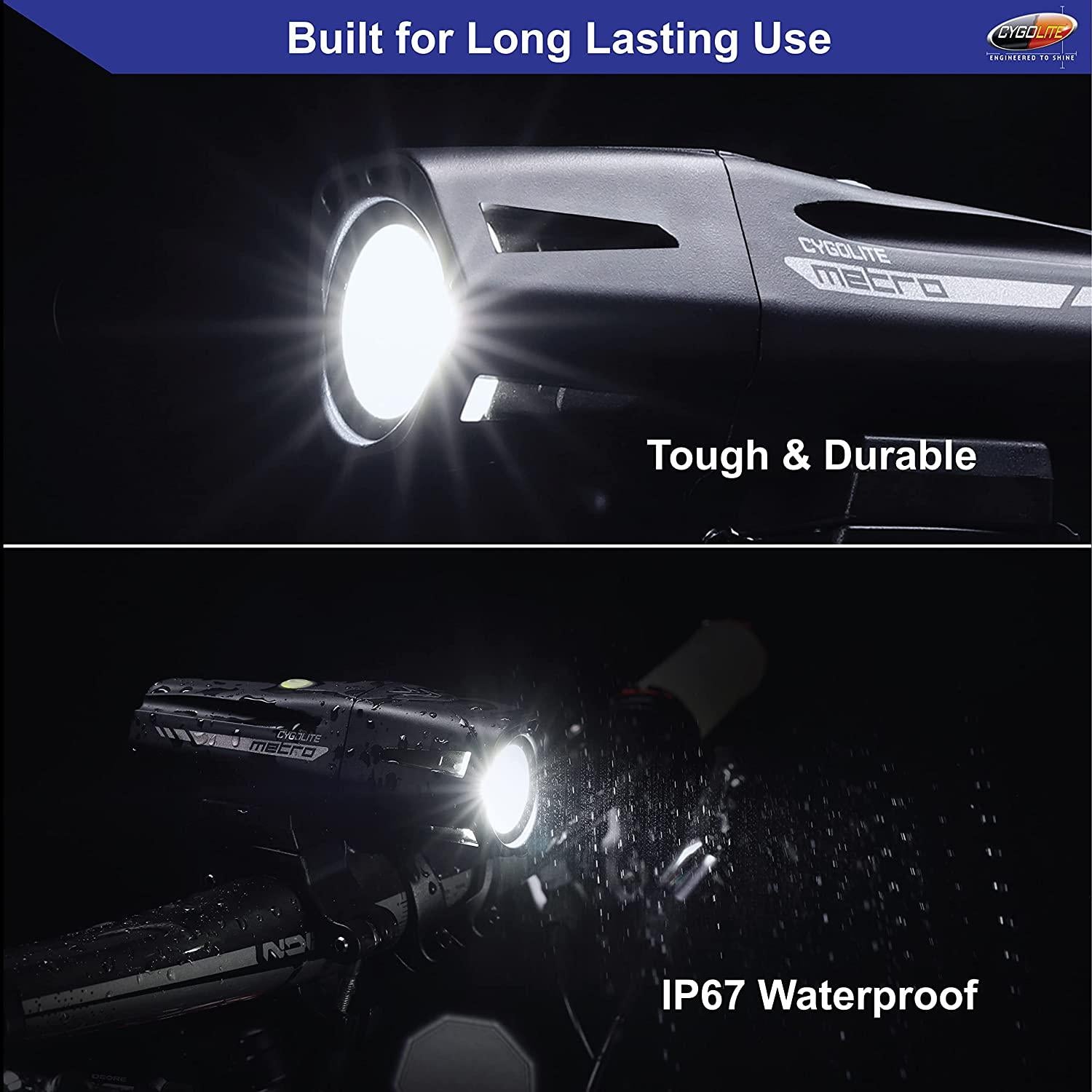 Cygolite Metro Pro – 1,100 Lumen Bike Light – 9 Night & Day Modes – Compact & Durable – IP67 Waterproof – Secured Hard Mount – USB Rechargeable Headlight – For Road, Mountain, Commuter Bicycles, Black