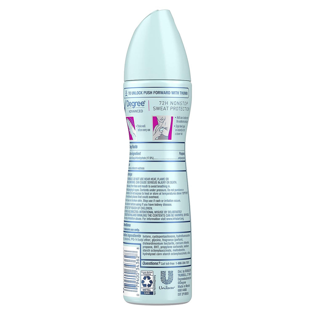 Degree Advanced Antiperspirant Deodorant Dry Spray 72-Hour Sweat and Odor Protection Sheer Powder Deodorant Spray For Women With MotionSense Technology 3.8 oz, Pack of 3