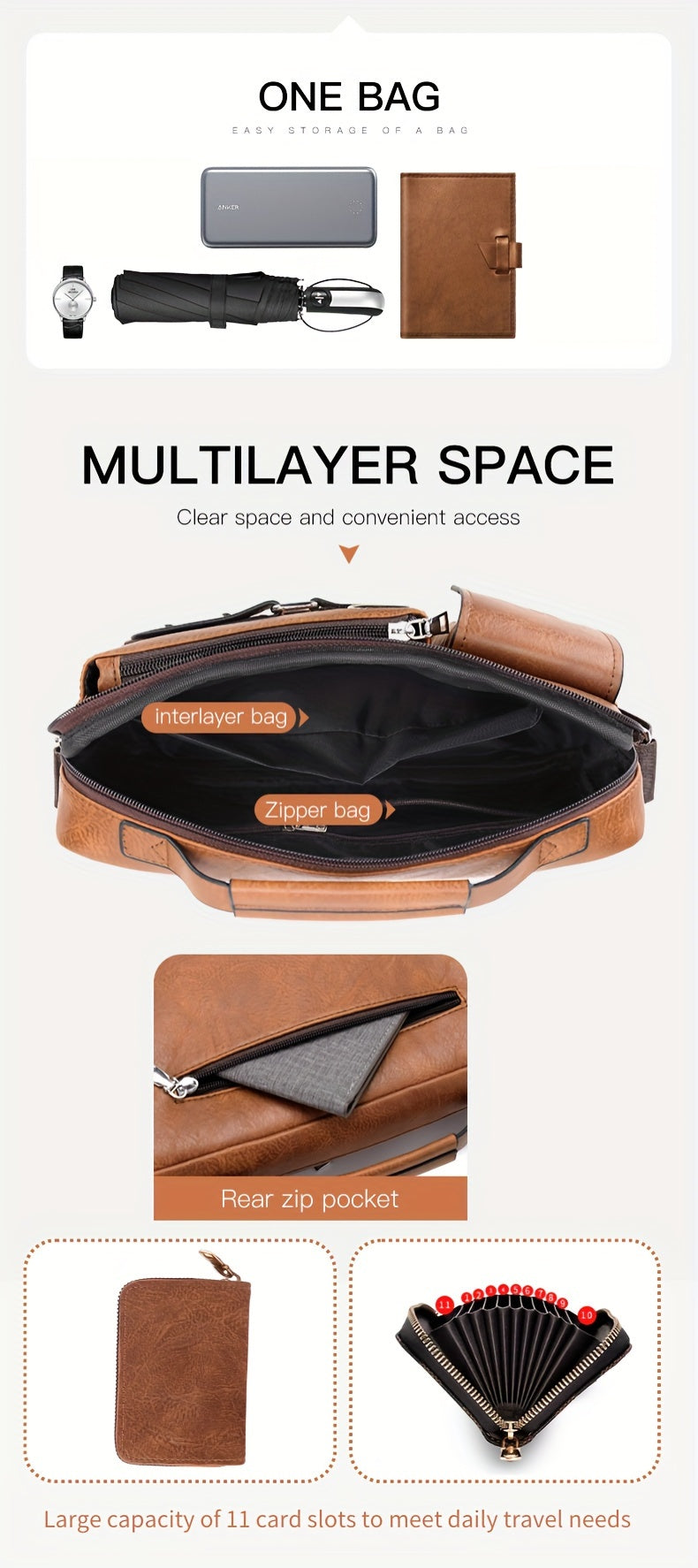 【WEIXIER】 Men's PU Material Crossbody Bag Men's Business Crossbody Bag Portable Shoulder Bag Casual Bag Men's Bag Gift For Father /Anniversary