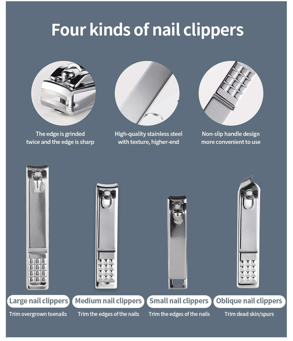 Nail Clipper Set 11/26pcs Set Manicure Set  Anti Splash Fingernail Cutter  Steel Nail Scissor Cuticle Tools