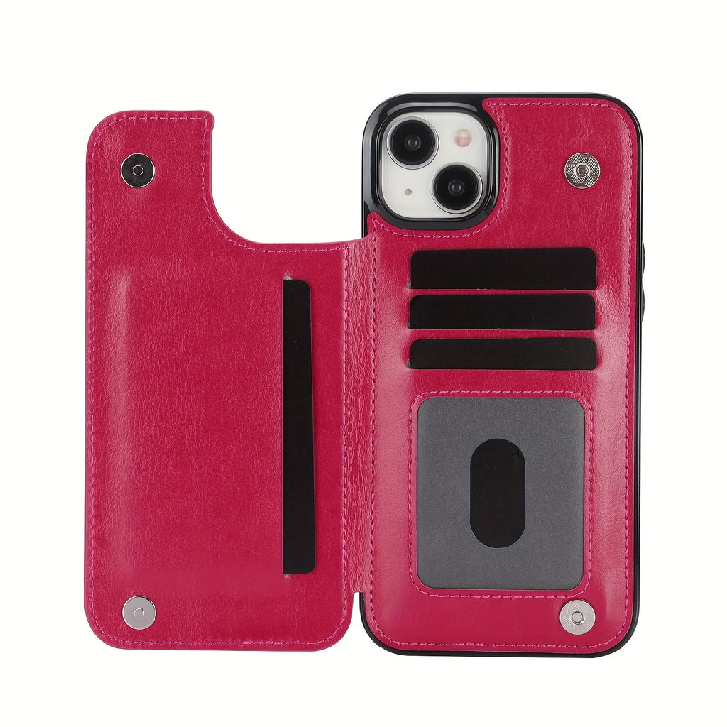 For  15/ 14/ 13/ 12/ 11 Pro Max/ Mini/ XR/ XS Max/ SE 2022/2020/ 7/ 8 Plus Wallet Case With Card Holder, PU Faux Leather Kickstand Card Slots Case, Double Magnetic Clasp And Durable Shockproof Cover