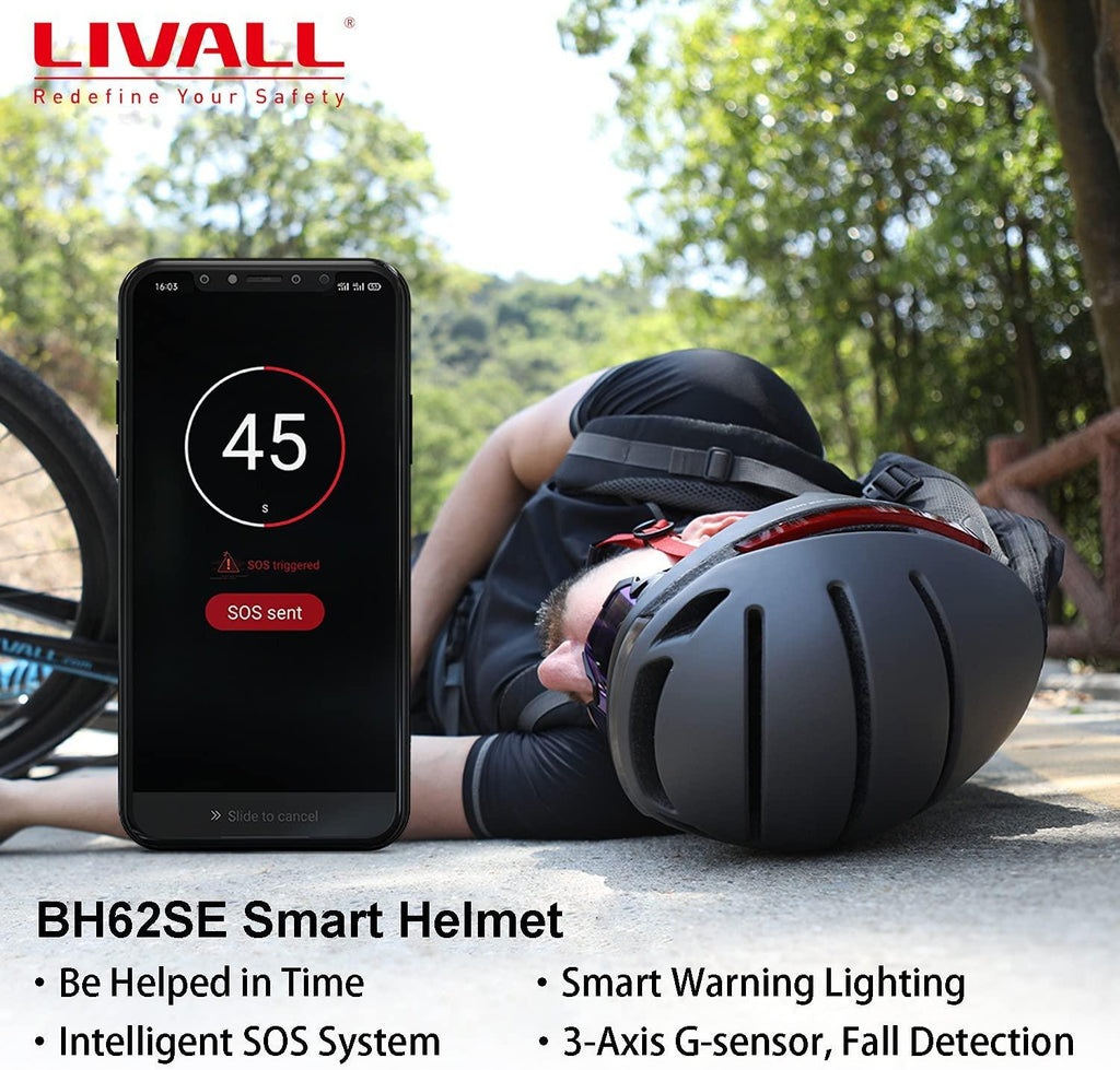 LIVALL BH60SE Adult Smart Bike Helmet with Turn Signal Light and 14 tail lights, Built-in Speaker and Microphone, Bluetooth Connection to Phone, Ultra-light and Ventilated Man and Woman Cycling Helmet