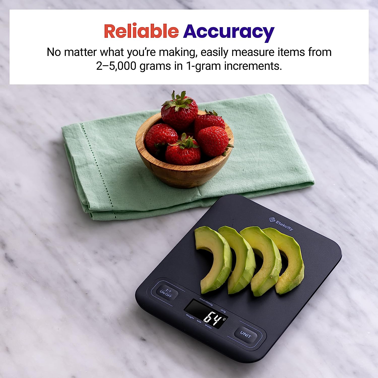 Etekcity Food Kitchen Scale, Digital Grams and Ounces for Weight Loss, Baking, Cooking, Keto and Meal Prep, LCD Display, Medium, Black