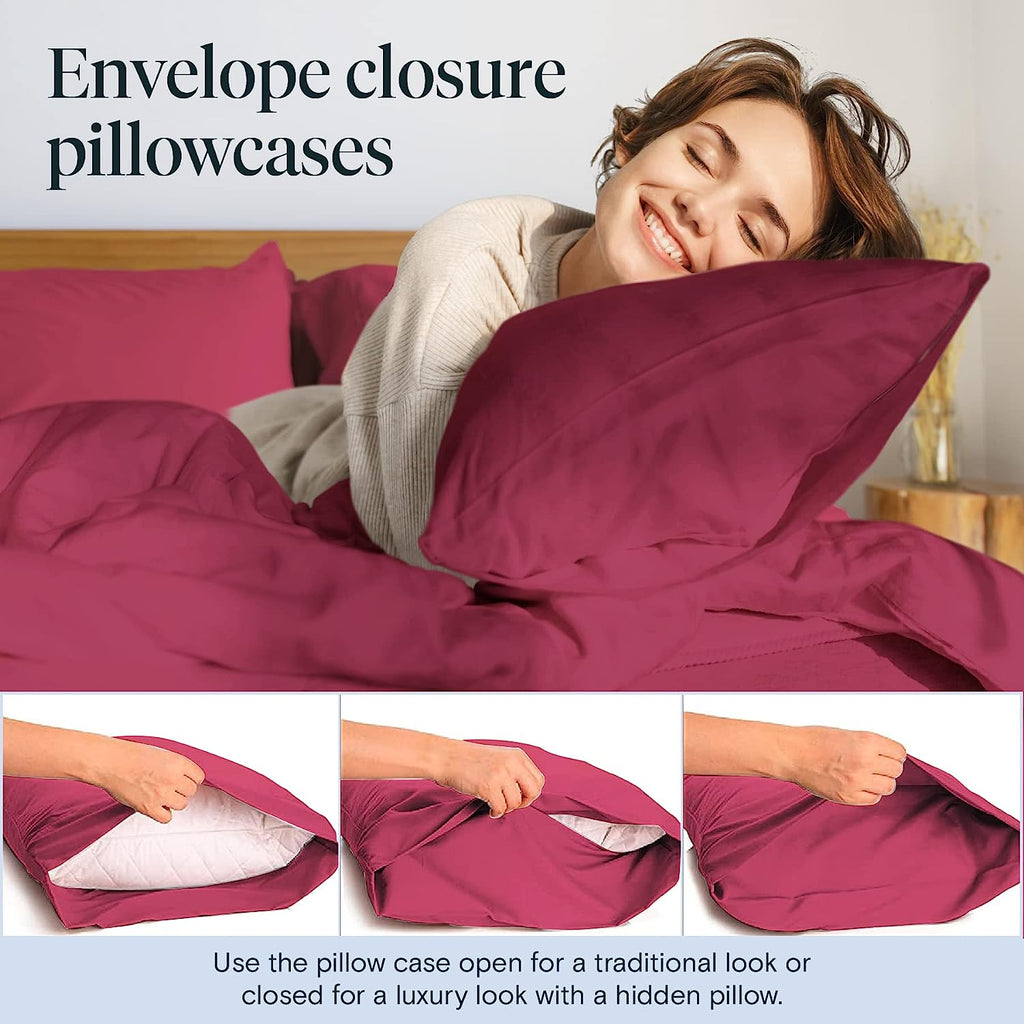 LuxClub 6 PC Full Size Sheet Set Bamboo Sheets Deep Pockets 18" Eco Friendly Wrinkle Free Cooling Sheets Machine Washable Hotel Bedding Silky Soft - Burgundy Full…
