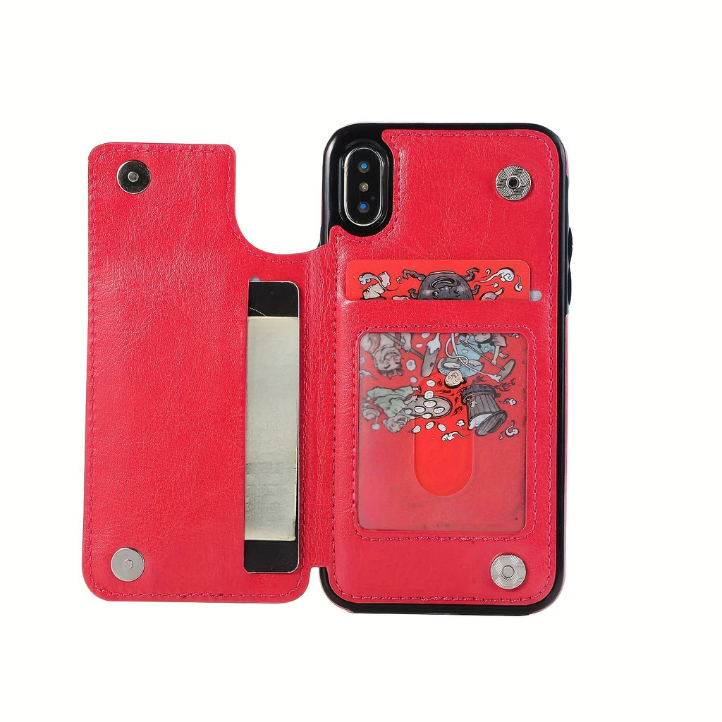 For  15/ 14/ 13/ 12/ 11 Pro Max/ Mini/ XR/ XS Max/ SE 2022/2020/ 7/ 8 Plus Wallet Case With Card Holder, PU Faux Leather Kickstand Card Slots Case, Double Magnetic Clasp And Durable Shockproof Cover