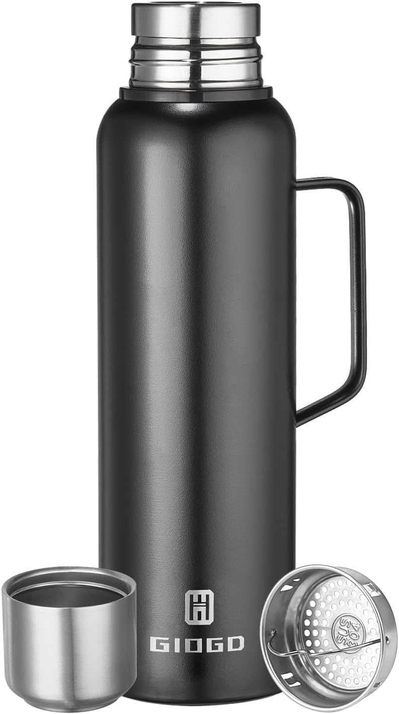Insulated vacuum Thermo Bottle 1000ml/33.8oz with cup Stainless steel coffee bottles for hot and cold drink water flask.
