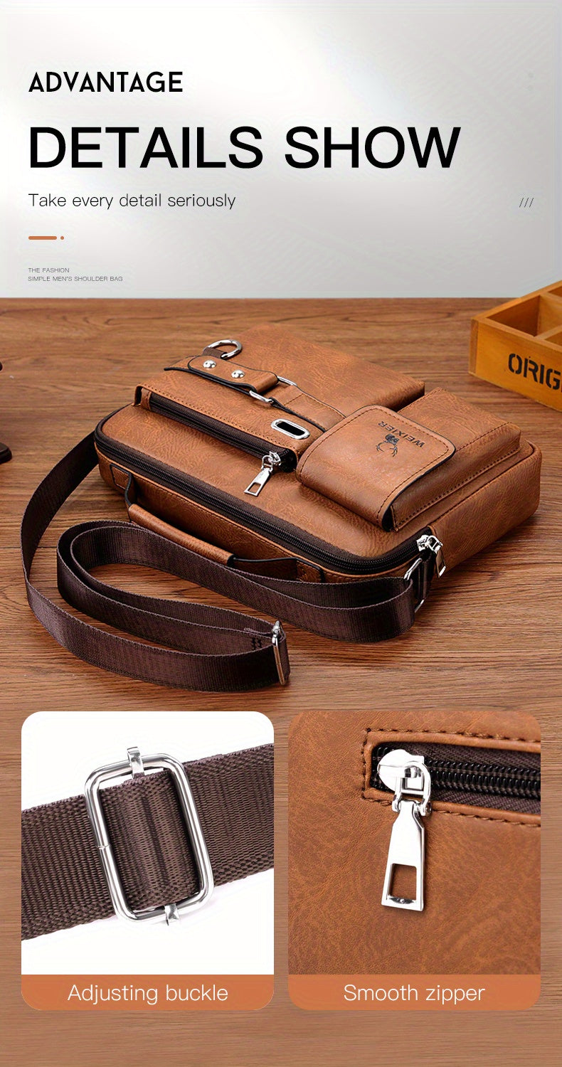 【WEIXIER】 Men's PU Material Crossbody Bag Men's Business Crossbody Bag Portable Shoulder Bag Casual Bag Men's Bag Gift For Father /Anniversary