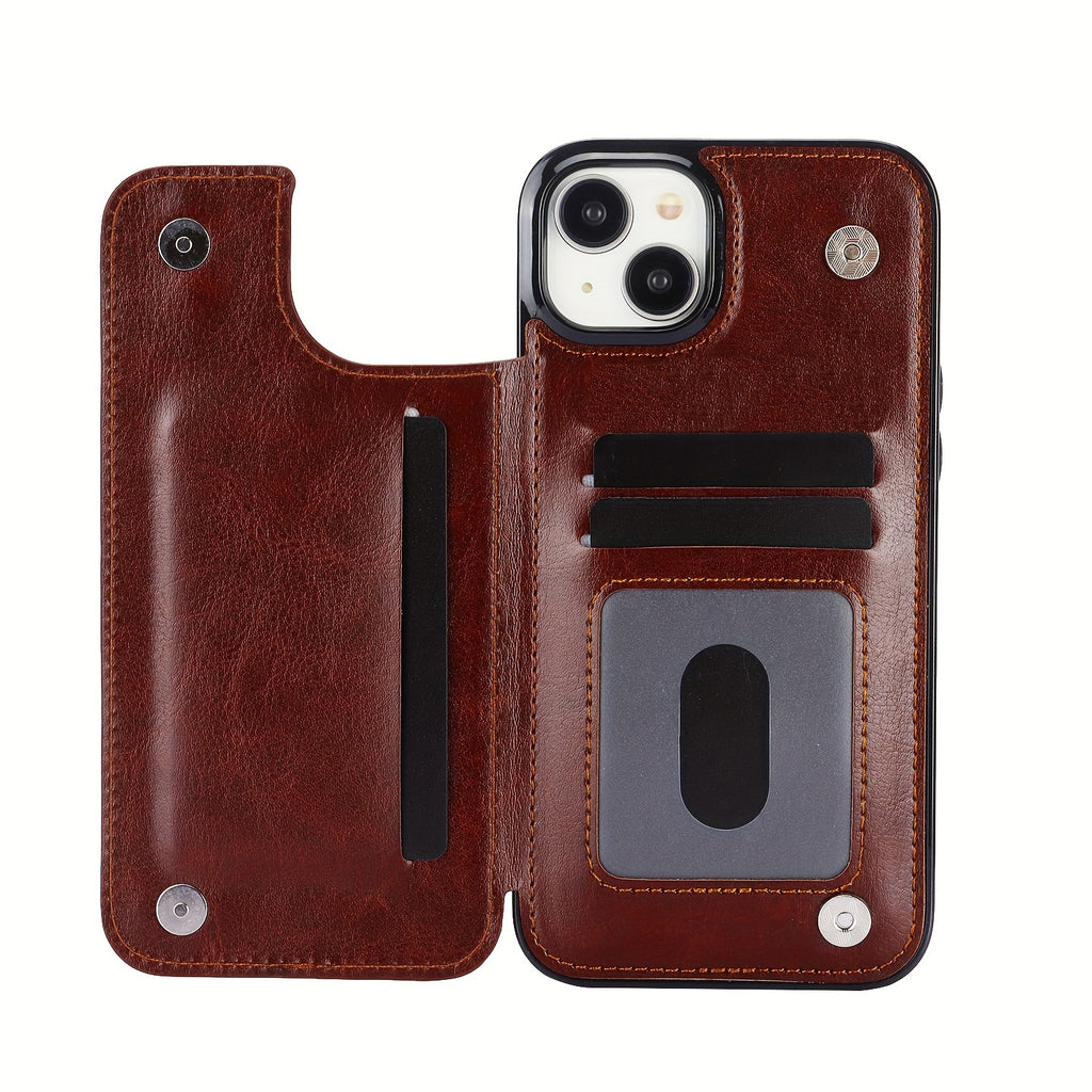 For  15/ 14/ 13/ 12/ 11 Pro Max/ Mini/ XR/ XS Max/ SE 2022/2020/ 7/ 8 Plus Wallet Case With Card Holder, PU Faux Leather Kickstand Card Slots Case, Double Magnetic Clasp And Durable Shockproof Cover