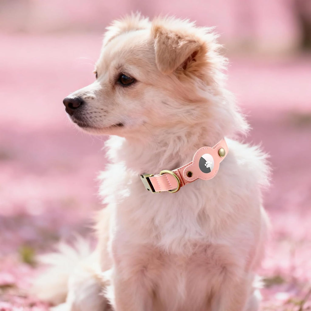 AirTag Dog Collar for Small Dogs Puppy - Soft Leather Dog Collar with Apple AirTag Holder and Metal Buckle - Smart Tracker GPS Apple Air Tag Pet Collars (Red, S)