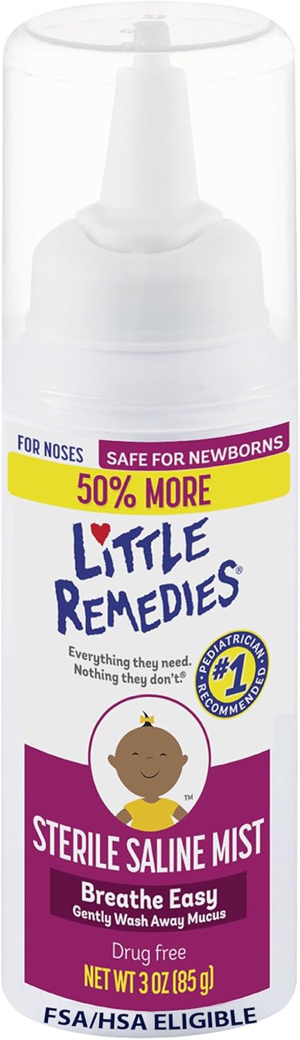 Little Remedies Sterile Baby Saline Nasal Mist, Safe for Newborns to Relieve Stuffy and Dry Noses, 3 Fl Oz, Pack of 3