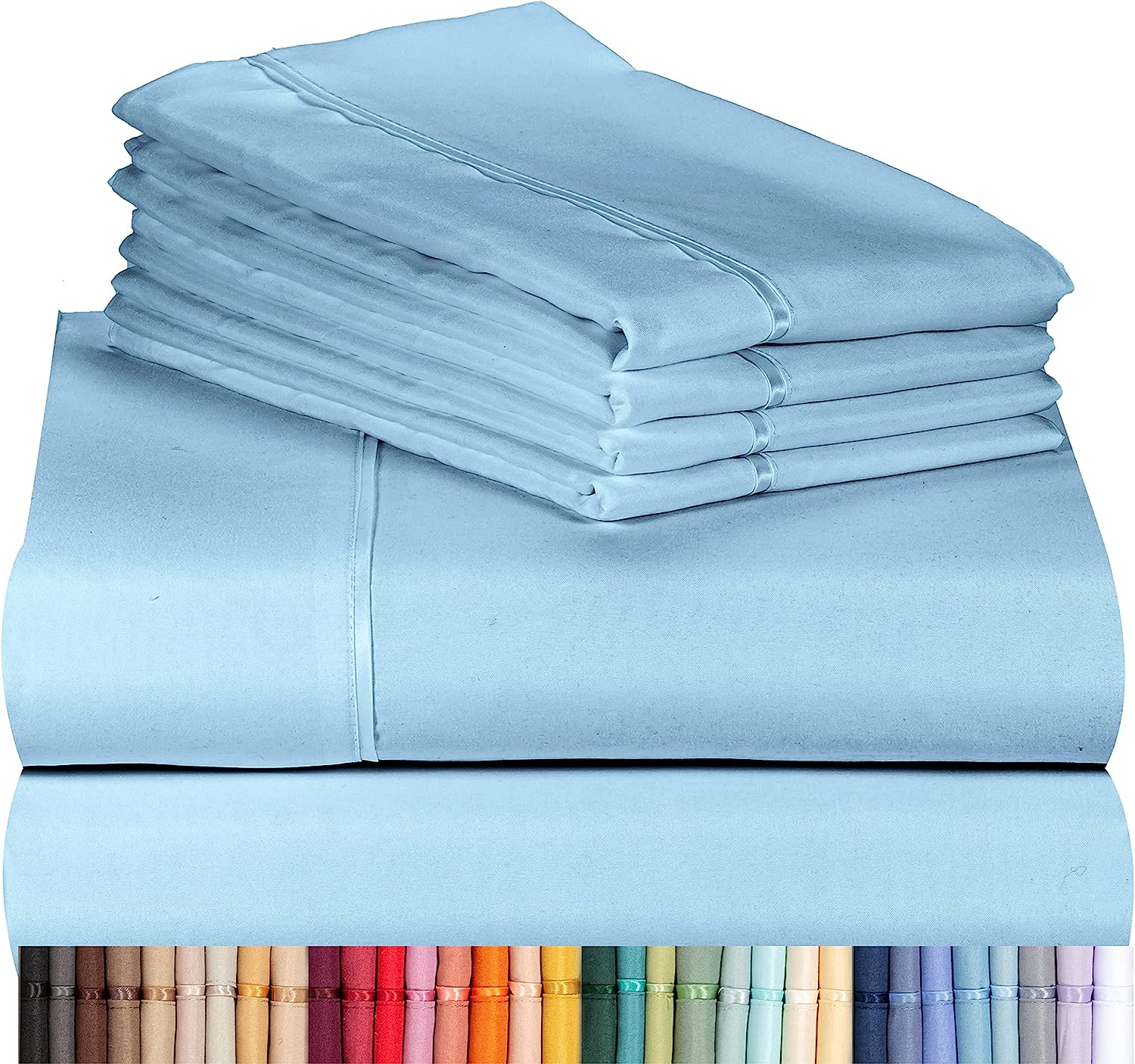 LuxClub 6 PC California King Size Sheet Set Bamboo Sheets Deep Pockets 18" Eco Friendly Wrinkle Free Cooling Sheets Machine Washable Hotel Bedding Silky Soft - Sky California King