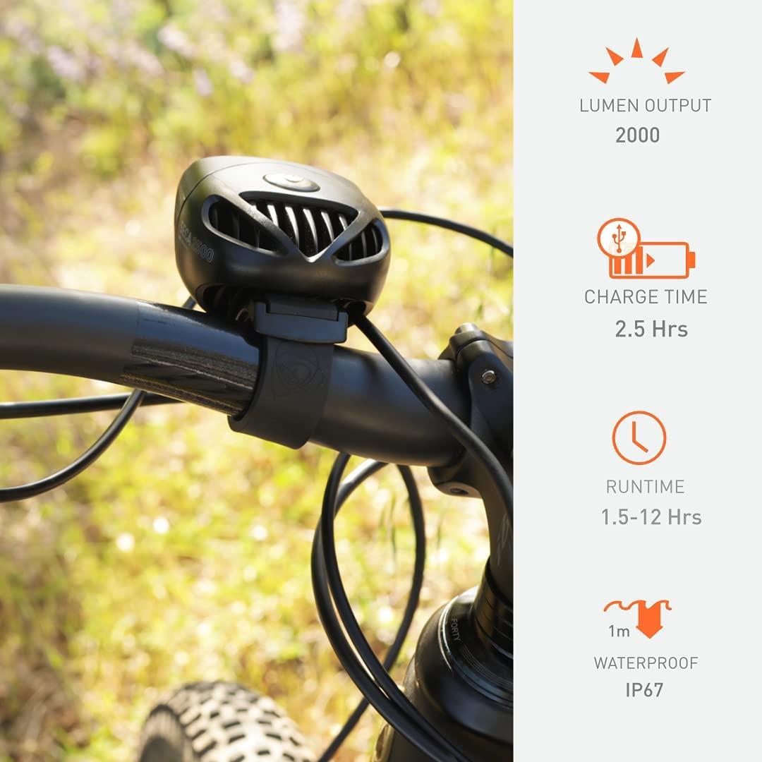 Light & Motion Seca Race 2000, Light up The Trail with 2000 lumens of Power. Patented Optics and a Combination of spot + Wide-Flood Beams Allow The Rider to Push Their Limits in Any Terrain.