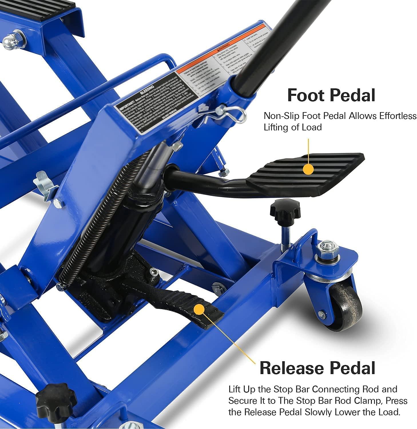 Motorcycle Lift, Heavy Duty Low Profile Hydraulic ATV Lift Jack with 1500 lb. Capacity, Steel