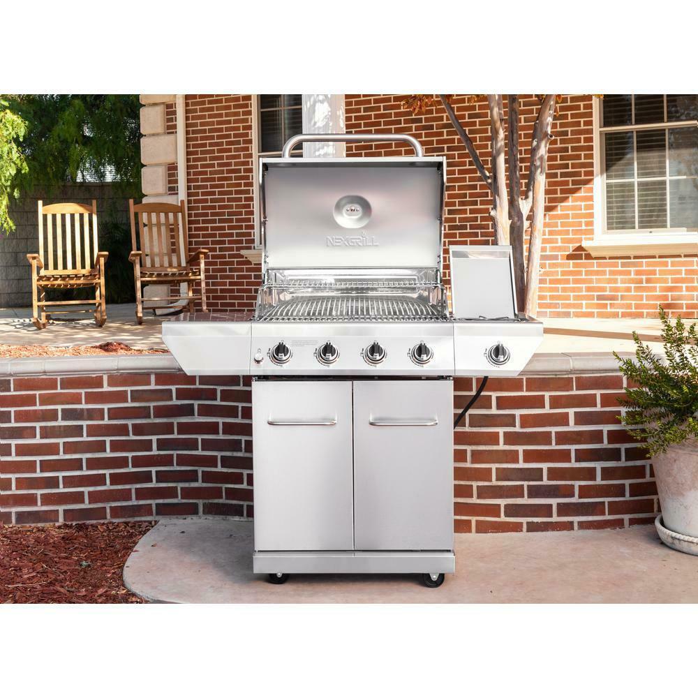 4-Burner Propane Gas Grill in  Steel with Side Burner