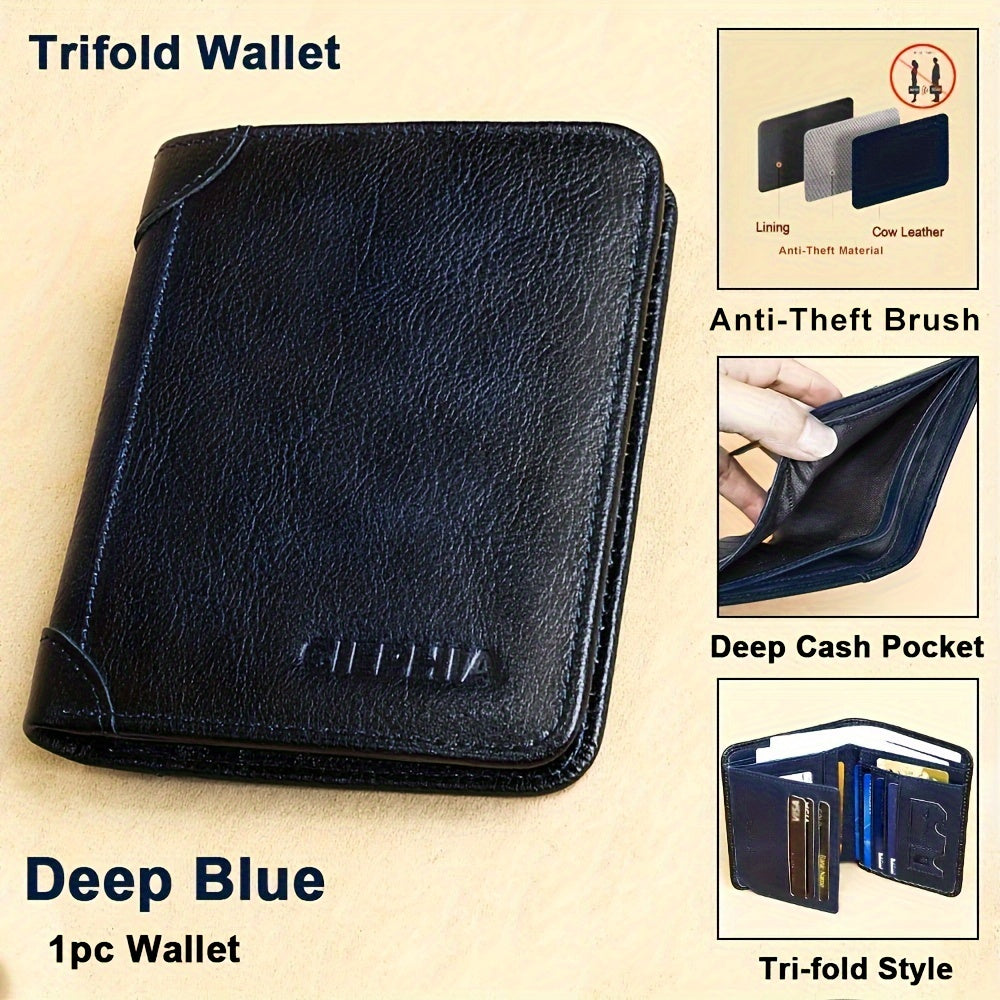 1pc Genuine Leather Rfid BlocWallets For Men, Retro Thin Short Multi-functional ID Credit Card Holder, Gifts To Men On Valentine's Day