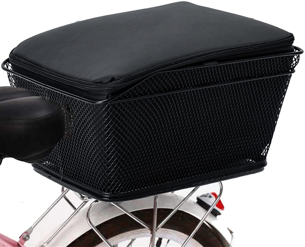 DALIZHAI777 Bike Bag Rear Bike Basket Cycling Bag Large Capacity Metal Wire Bicycle Basket with Rainproof Cover Large-Capacity Rear Seat Basket, Easy to Install, Black Bicycle Accessories