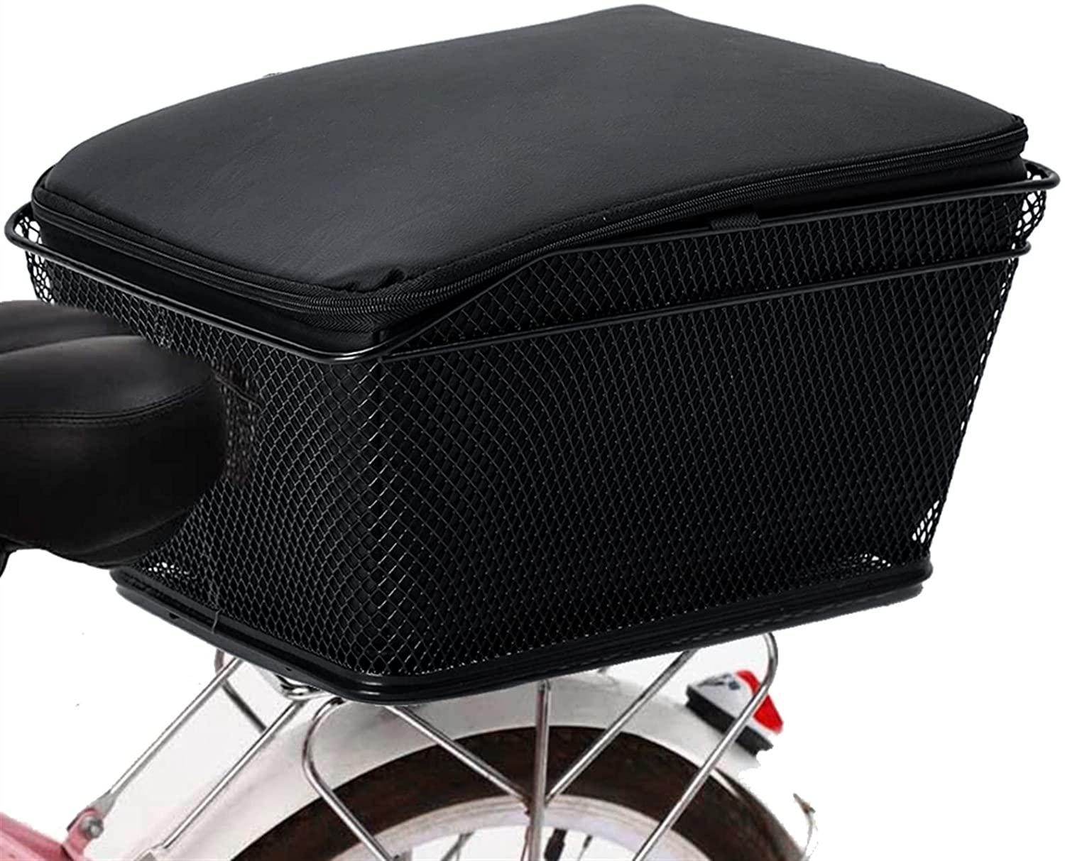 DALIZHAI777 Bike Bag Rear Bike Basket Cycling Bag Large Capacity Metal Wire Bicycle Basket with Rainproof Cover Large-Capacity Rear Seat Basket, Easy to Install, Black Bicycle Accessories